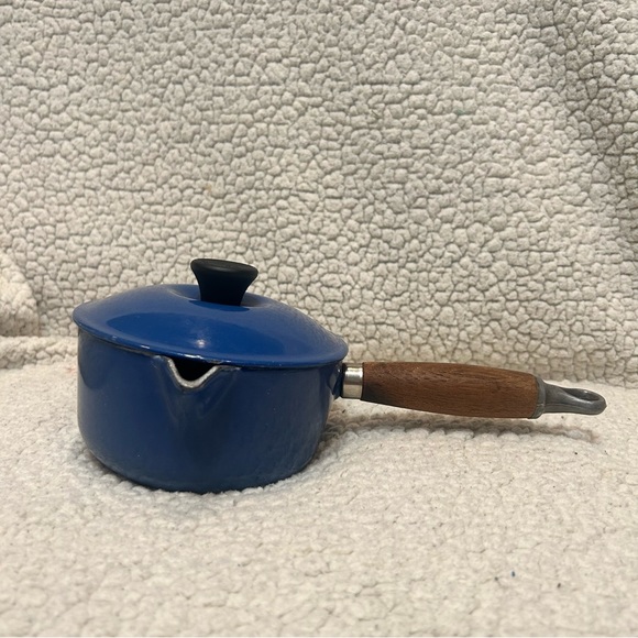 Le Creuset Other - Vintage Le Creuset Blue France #14 Sauce Pan Wood Handle Cast Iron Pour Spout